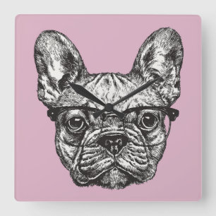 Hipster-Bulldogge Quadratische Wanduhr