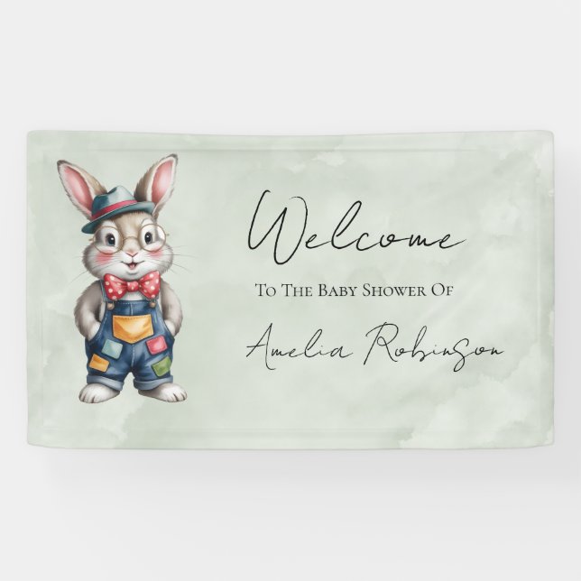 Hipster Bunny Boy Baby Shower Gift Welcome Sign  Banner (Horizontal)