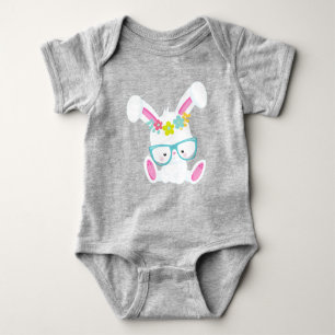 Hipster Bunny, sonnig mit Brille, Kaninchen, Blume Baby Strampler