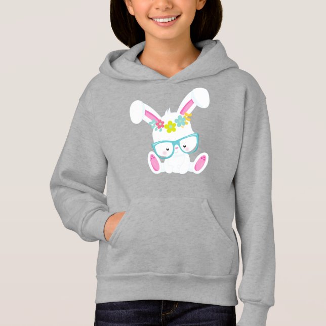 Hipster Bunny, sonnig mit Brille, Kaninchen, Blume Hoodie (Vorderseite)