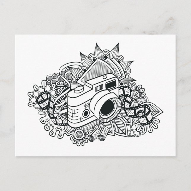 Hipster Camera Doodle Postkarte (Vorderseite)