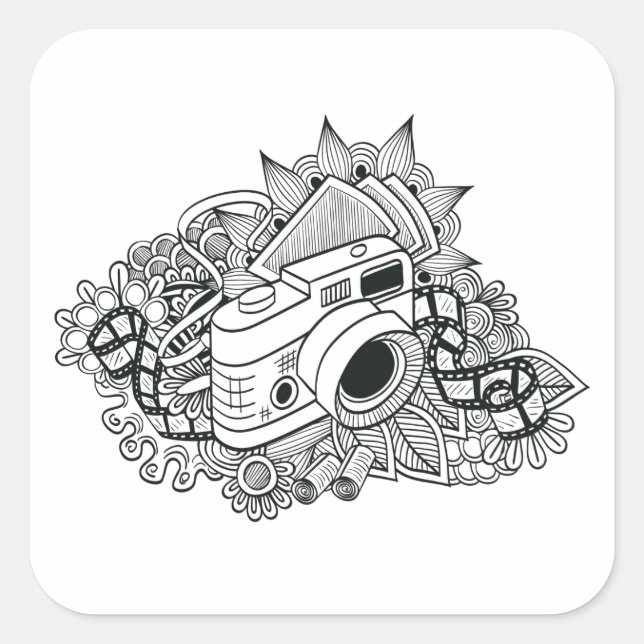 Hipster Camera Doodle Quadratischer Aufkleber (Vorderseite)