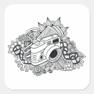 Hipster Camera Doodle Quadratischer Aufkleber