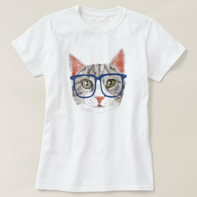Hipster Cat (graue Tabby) T-Shirt (Design vorne)