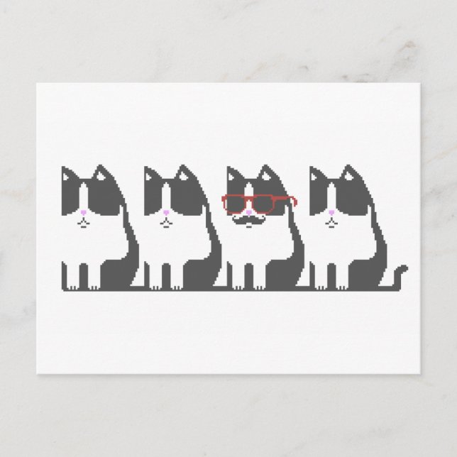 Hipster Cat Stehend Out Pixel Art Postcard Postkarte (Vorderseite)