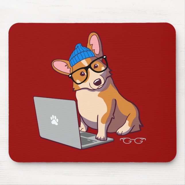 Hipster Corgi 2 (ohne Text) Mousepad (Vorne)