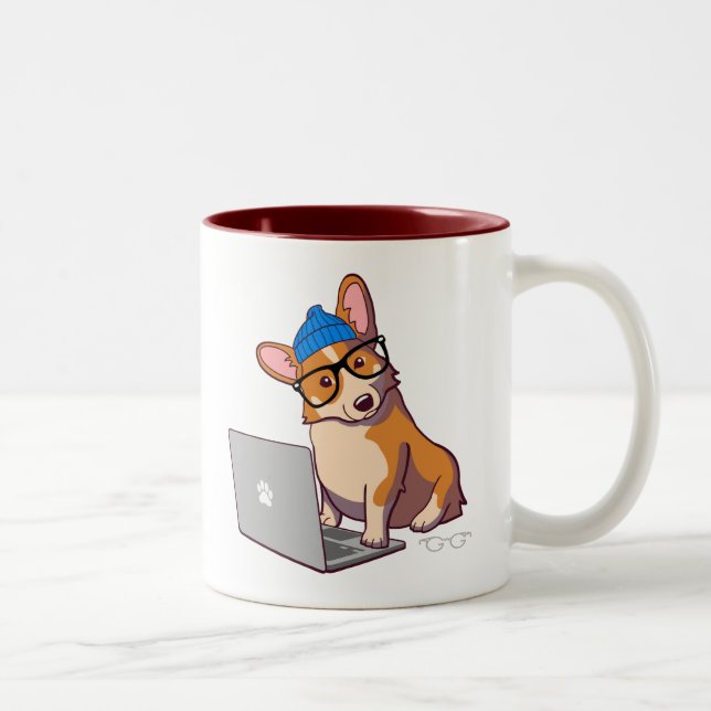 Hipster Corgi 2 (ohne Text) Zweifarbige Tasse (Rechts)