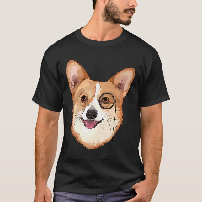 Hipster Corgi mit Monocles Corgi T-Shirt (Vorderseite)