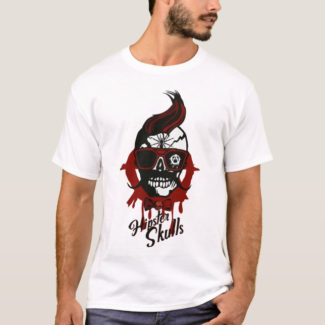 Hipster Crane Skull Schnurrbart T-Shirt (Vorderseite)