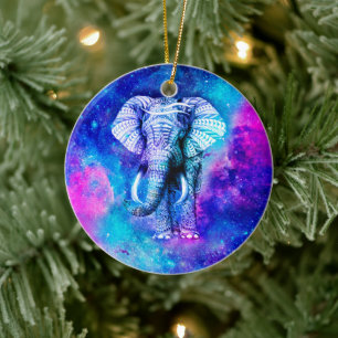 Hipster Elephant Nebula Space Keramik Ornament