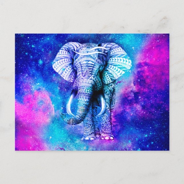 Hipster Elephant Nebula Space Postkarte (Vorderseite)