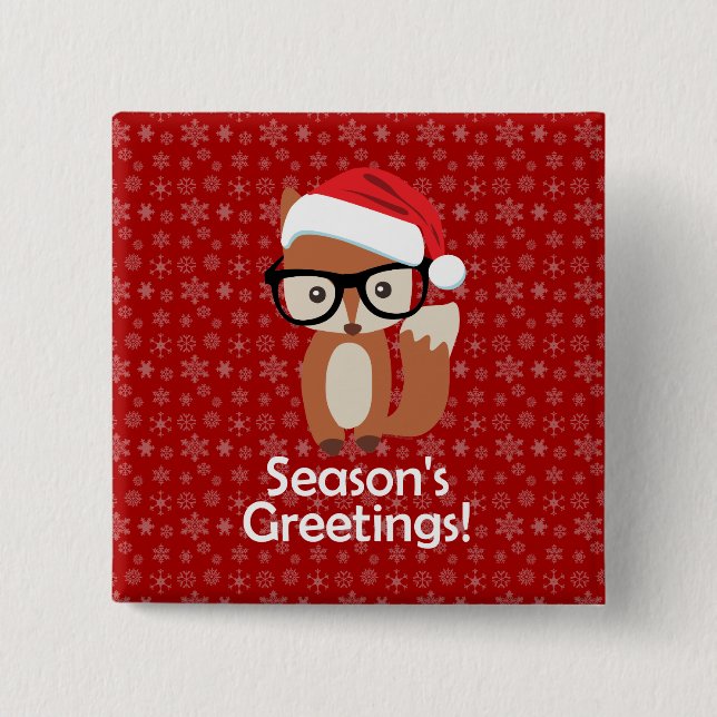 Hipster-Feiertagfox-Glas-Tier-Weihnachten Button (Vorderseite)
