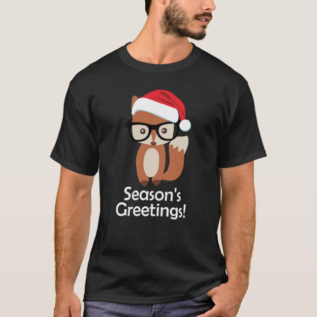Hipster-Feiertagfox-Glas-Tier-Weihnachten T-Shirt (Vorderseite)