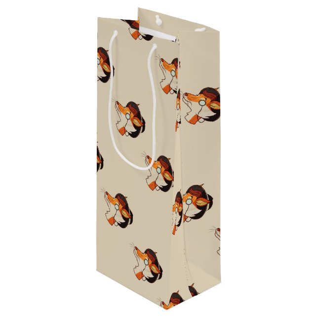 Hipster Fox Geschenktüte Für Weinflaschen (Vorderseite Schrägansicht)