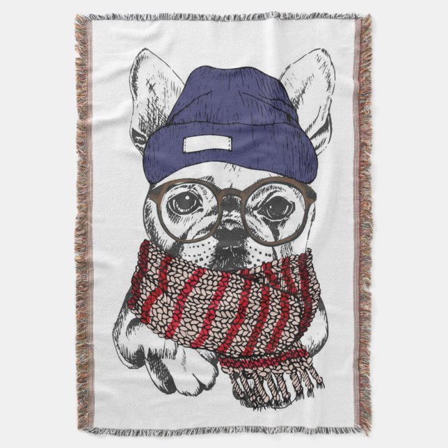Hipster-Franzose-Stier-Hund Decke (Vorderseite Vertikal)