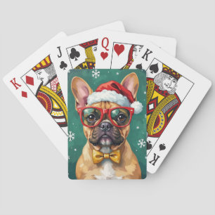 Hipster Französische Bulldogge Santa Brille Modern Spielkarten