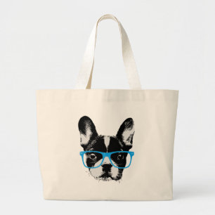 Hipster-französische Bulldoggen-Nerdy Hund Jumbo Stoffbeutel
