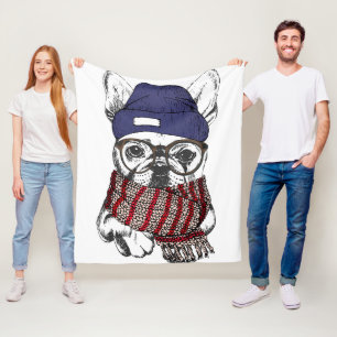 Hipster Französischer Bull-Hund Fleecedecke