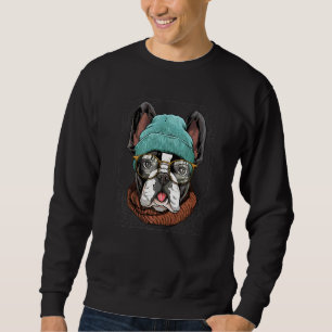 Hipster Französischer Bulldog mit Brille Hund Sweatshirt