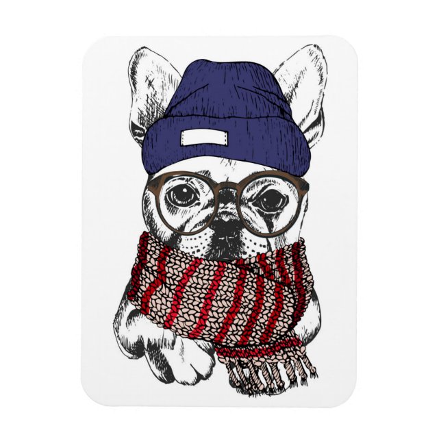 Hipster French Bull Dog Magnet (Vertikal)