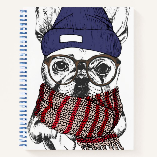 Hipster French Bull Dog Notizbuch (Vorderseite)