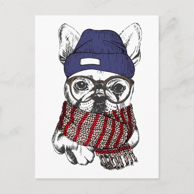 Hipster French Bull Dog Postkarte (Vorderseite)