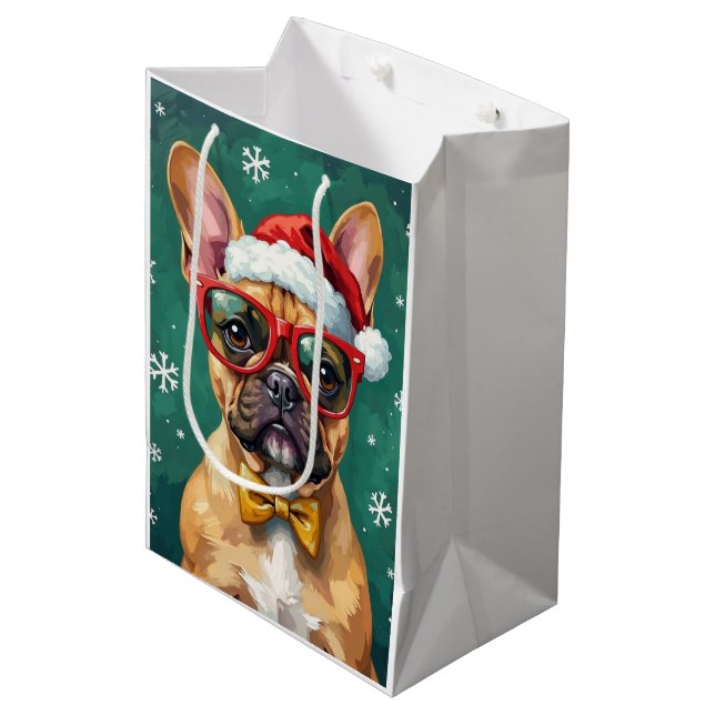 Hipster French Bulldog Santa Glasses Modern  Mittlere Geschenktüte (Vorderseite Schrägansicht)