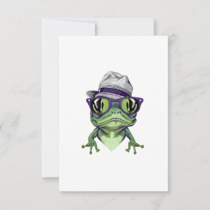 Hipster-Frosch-Tier mit Brille und Hut Vektor Dankeskarte