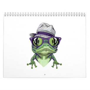Hipster Froschtier mit Brille und Hutvektor Kalender
