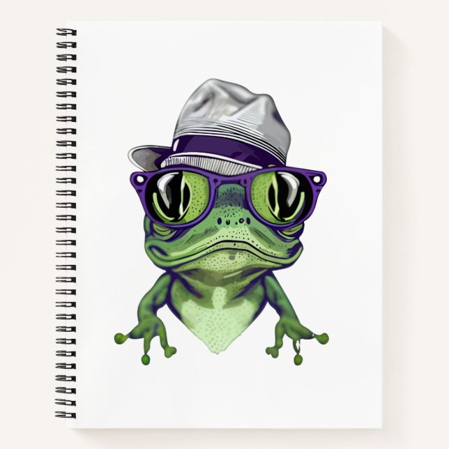 Hipster Froschtier mit Brille und Hutvektor Notizbuch (Vorderseite)