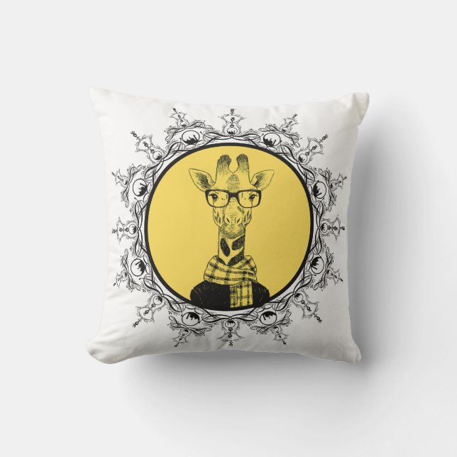 Hipster Geek Giraffe Funny Kissen (Vorderseite)