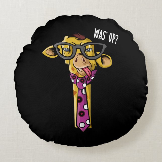 Hipster Giraffe Funny African Animal with Glass Rundes Kissen (Vorderseite)