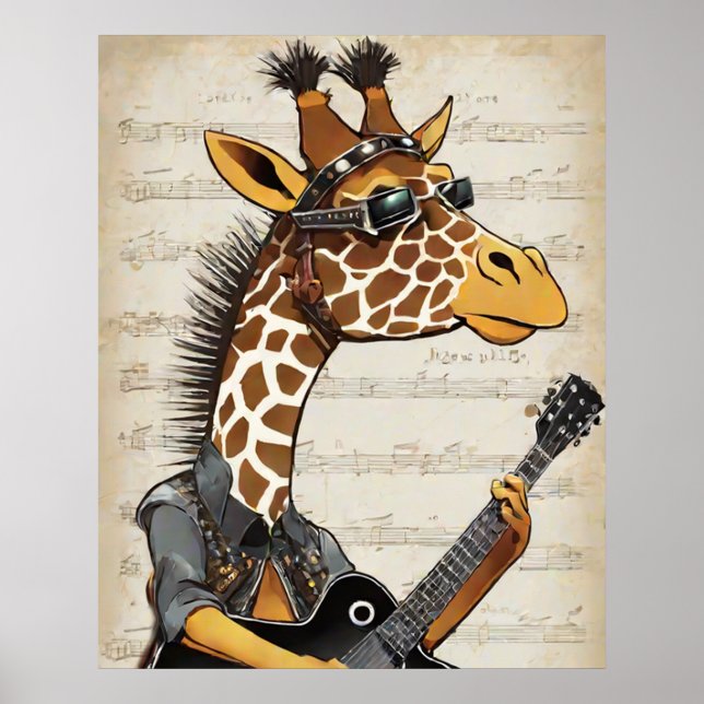 Hipster Giraffe Poster - Rockstar Tiermauer Kunst (Vorne)