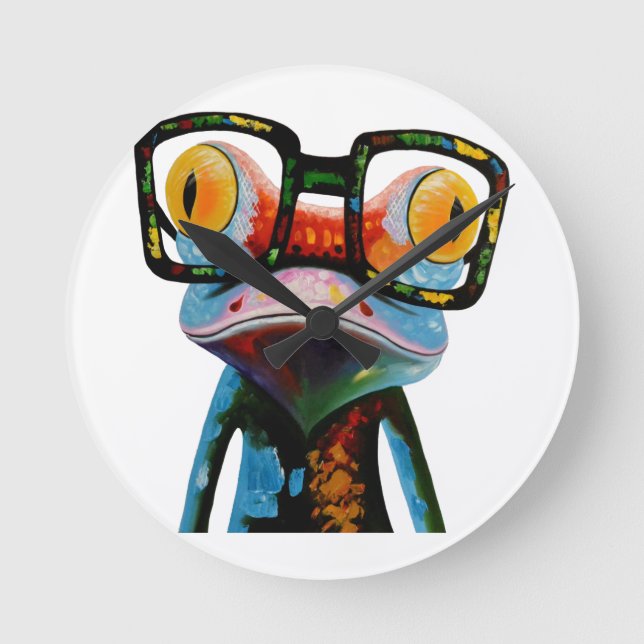 Hipster-Glas-Frosch Runde Wanduhr (Vorderseite)