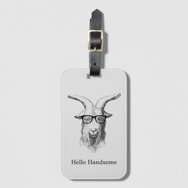 Hipster Goat Hello Handsome Gepäckanhänger (Vorderseite Vertikal)