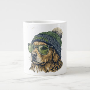 Hipster Golden Retriever Seattle Mütze und Brille Jumbo-Tasse