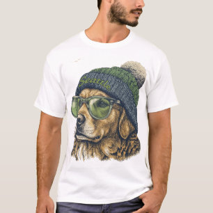 Hipster Golden Retriever Seattle Mütze und Brille T-Shirt