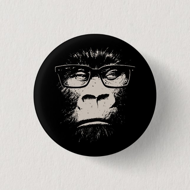 Hipster-Gorilla mit Gläsern Button (Vorderseite)