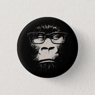 Hipster-Gorilla mit Gläsern Button