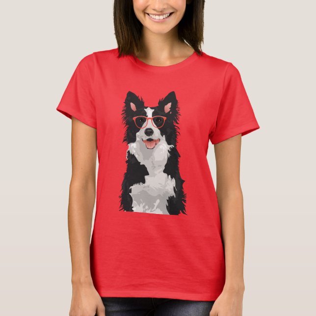 Hipster-Grenzcollie-T - Shirt für Hundeliebhaber (Vorderseite)