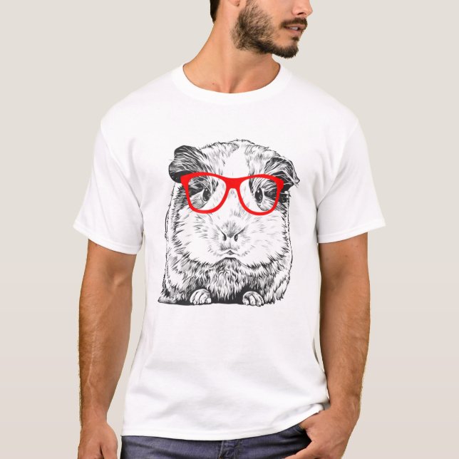 Hipster Guinea Schweinefleisch in roter Brille Hau T-Shirt (Vorderseite)