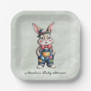 Hipster-Häschen-Junge-Baby-Party Pappteller