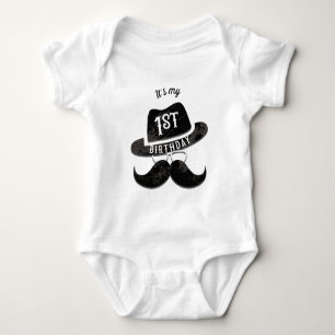 Hipster Herr Schnurrbart Hut Brille 1 1. Geburtsta Baby Strampler