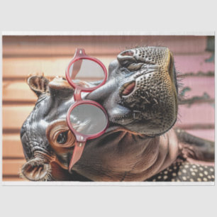 Hipster Hippo Pink Sonnenbrille Decoupage Verlasse Seidenpapier