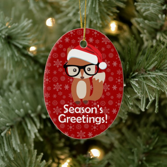 Hipster Holiday Fox Brille Süße Tier Weihnachten Keramikornament (Baum)