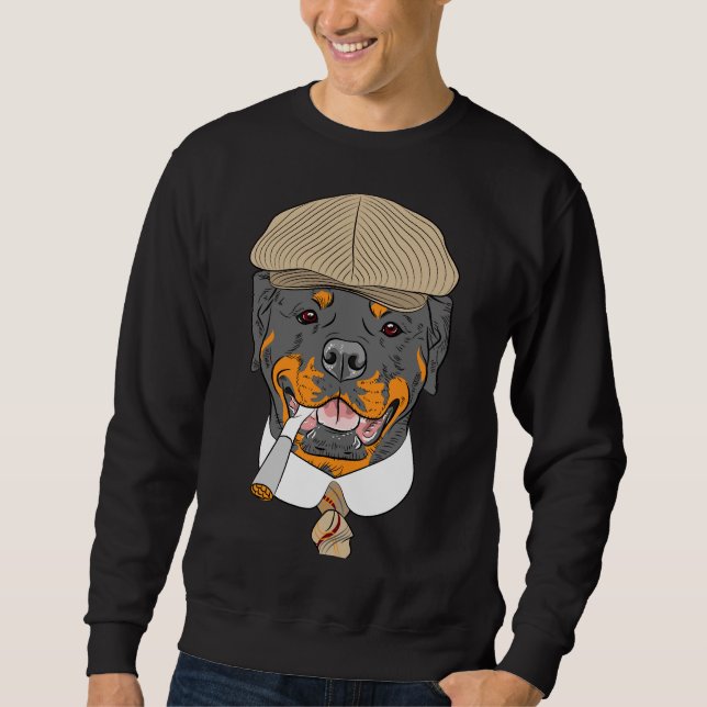 Hipster Hund Rottweiler in einer braunen Hülle mit Sweatshirt (Vorderseite)