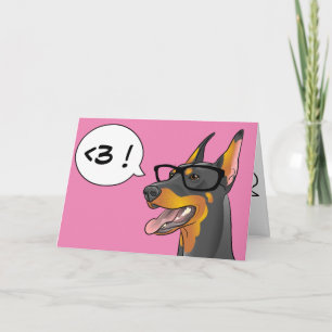 Hipster-Hundevalentine-Dobermanngeek-Cartoon-Karte Feiertagskarte