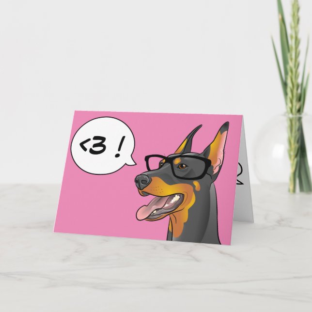Hipster-Hundevalentine-Dobermanngeek-Cartoon-Karte Feiertagskarte (Vorderseite)