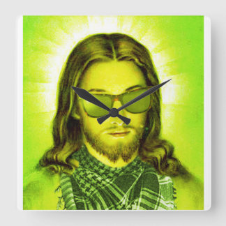 Hipster Jesus rettet und Lieben Quadratische Wanduhr