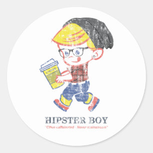 Hipster-Junge gestresste Vintage-Parodie-Illustrat Runder Aufkleber